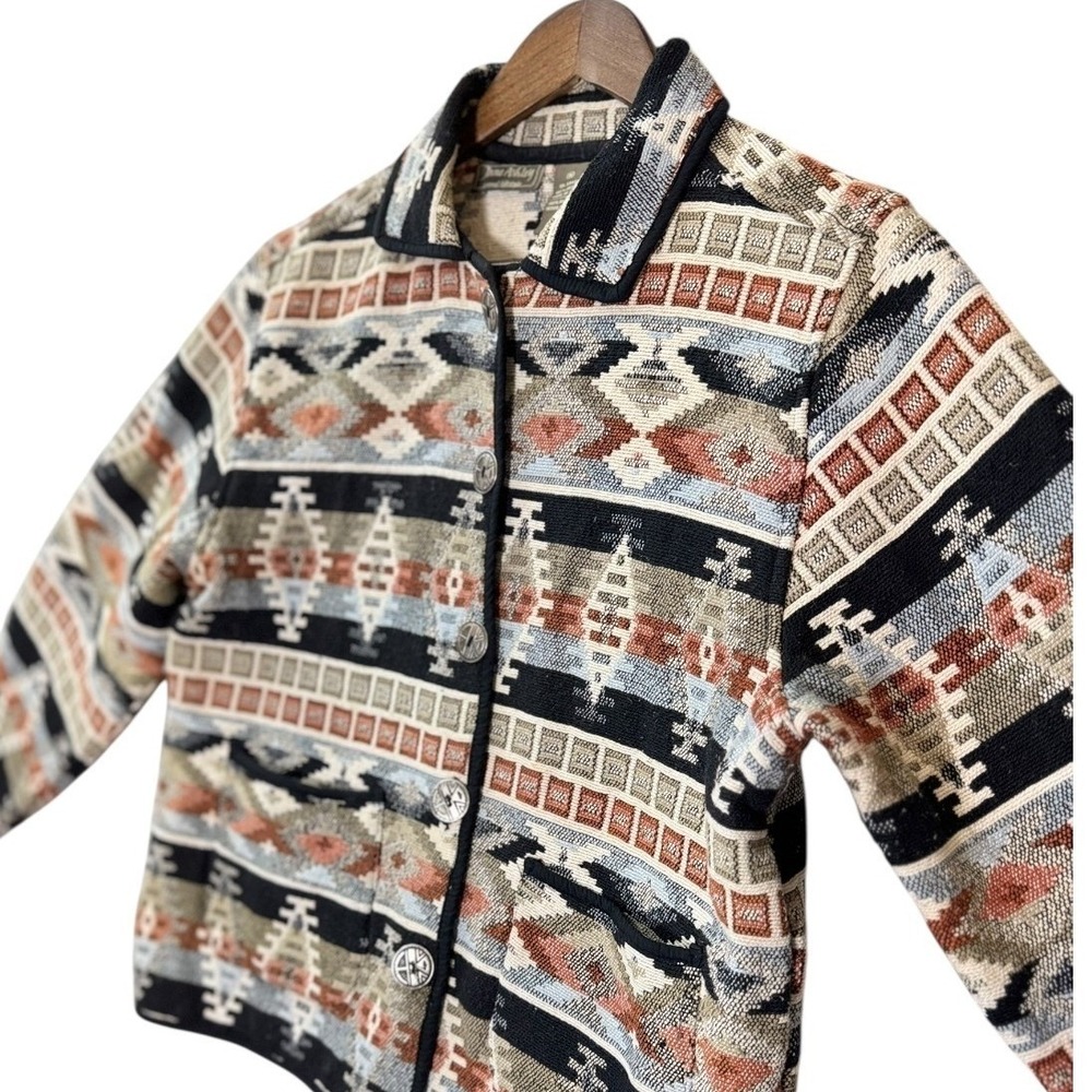Jane Ashley Womens Tapestry Jacket M Aztec‎ Southwestern Boho Geometric Vintage - Picture 5 of 7